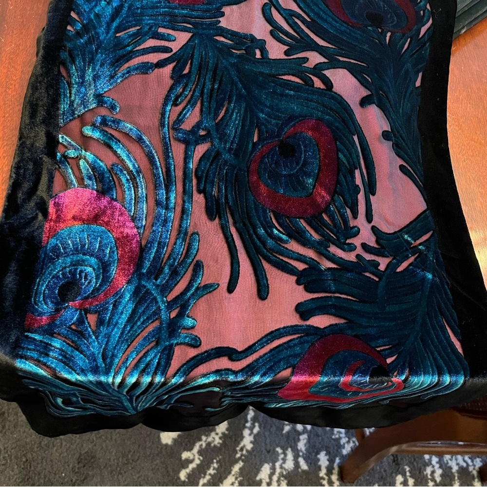 Beautiful peacock velvet and sheer scarf